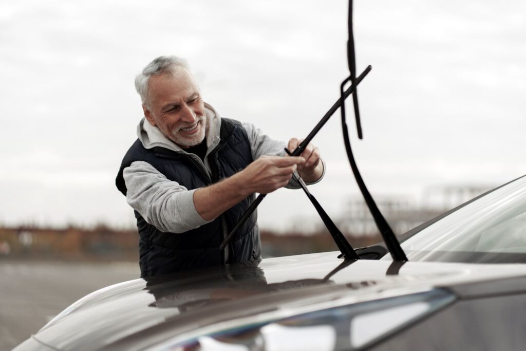 Man inspecting wiper and guiding us through on how to replace windshield wipers